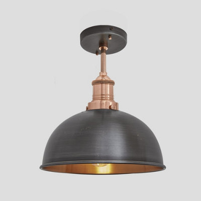 Industville Brooklyn Dome Flush Mount, 8 Inch, Pewter & Copper, Copper Holder