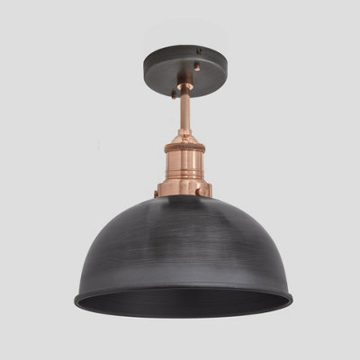 Industville Brooklyn Dome Flush Mount, 8 Inch, Pewter, Copper Holder