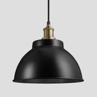 Industville Brooklyn Dome Pendant, 13 Inch, Black, Brass Holder