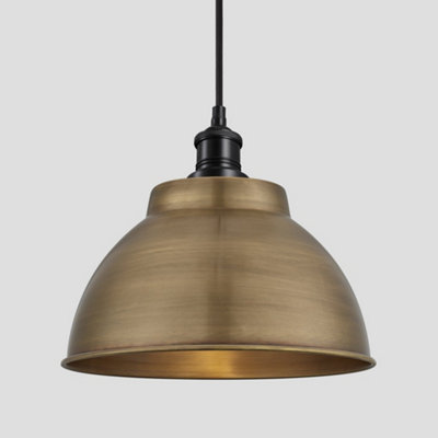 Industville Brooklyn Dome Pendant, 13 Inch, Brass, Black Holder