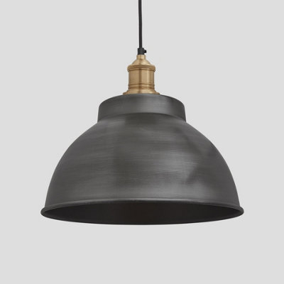 Industville Brooklyn Dome Pendant, 13 Inch, Pewter, Brass Holder