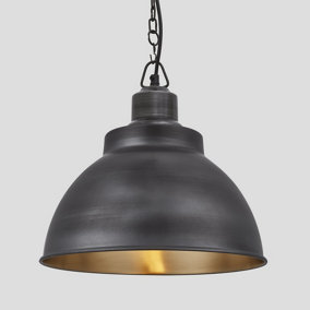 Industville Brooklyn Dome Pendant, 13 Inch, Pewter & Brass, Pewter Chain Holder