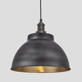 Industville Brooklyn Dome Pendant, 13 Inch, Pewter & Brass, Pewter Holder