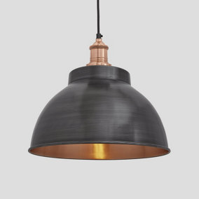 Industville Brooklyn Dome Pendant, 13 Inch, Pewter & Copper, Copper Holder