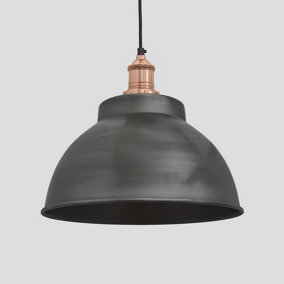 Industville Brooklyn Dome Pendant, 13 Inch, Pewter, Copper Holder
