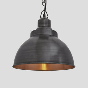 Industville Brooklyn Dome Pendant, 13 Inch, Pewter & Copper, Pewter Chain Holder