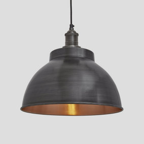 Industville Brooklyn Dome Pendant, 13 Inch, Pewter & Copper, Pewter Holder