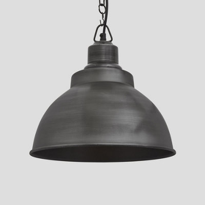 Industville Brooklyn Dome Pendant, 13 Inch, Pewter, Pewter Chain Holder