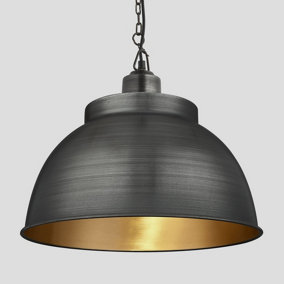 Industville Brooklyn Dome Pendant, 17 Inch, Pewter & Brass, Pewter Chain Holder