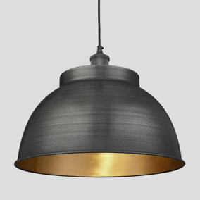 Industville Brooklyn Dome Pendant, 17 Inch, Pewter & Brass, Pewter Holder