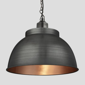 Industville Brooklyn Dome Pendant, 17 Inch, Pewter & Copper, Pewter Chain Holder