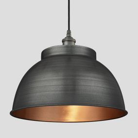 Industville Brooklyn Dome Pendant, 17 Inch, Pewter & Copper, Pewter Holder