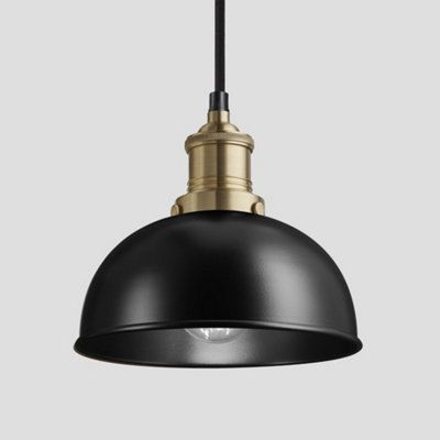 Industville Brooklyn Dome Pendant, 8 Inch, Black, Brass Holder