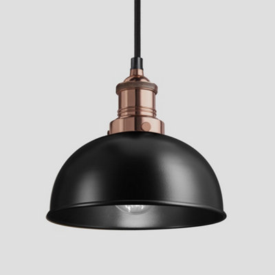 Industville Brooklyn Dome Pendant, 8 Inch, Black, Copper Holder