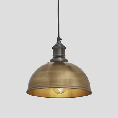 Industville Brooklyn Dome Pendant, 8 Inch, Brass, Pewter Holder