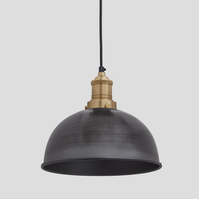 Industville Brooklyn Dome Pendant, 8 Inch, Pewter, Brass Holder