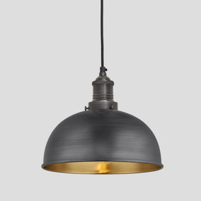 Industville Brooklyn Dome Pendant, 8 Inch, Pewter & Brass, Pewter Holder