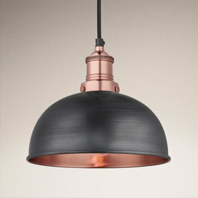 Industville Brooklyn Dome Pendant, 8 Inch, Pewter & Copper, Copper Holder