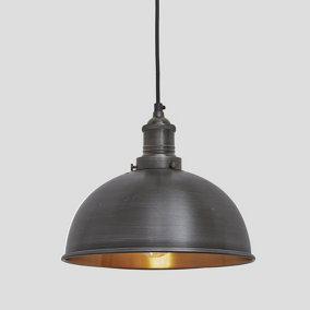 Industville Brooklyn Dome Pendant, 8 Inch, Pewter & Copper, Pewter Holder