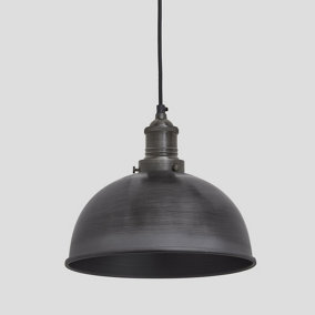 Industville Brooklyn Dome Pendant, 8 Inch, Pewter, Pewter Holder