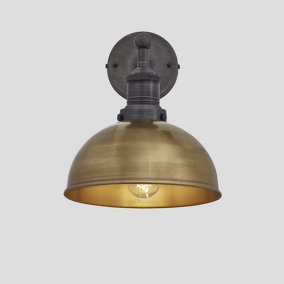 Industville Brooklyn Dome Wall Light, 8 Inch, Brass, Pewter Holder