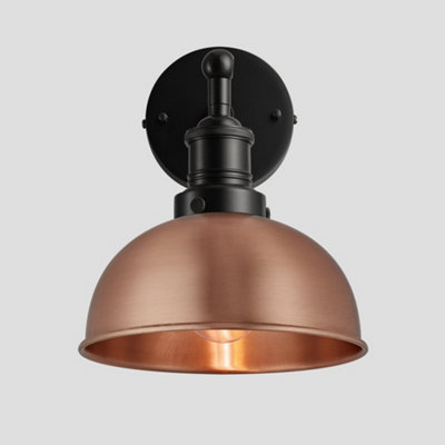 Industville Brooklyn Dome Wall Light, 8 Inch, Copper, Black Holder