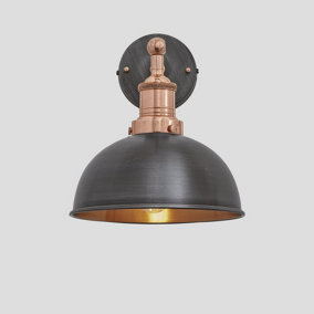 Industville Brooklyn Dome Wall Light 8 Inch in Pewter & Copper with Copper Holder