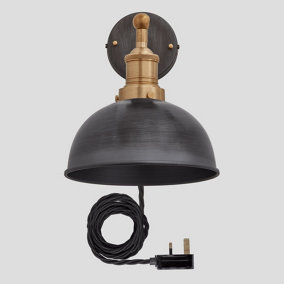 Industville Brooklyn Dome Wall Light 8 Inch in Pewter with Brass Holder and Plug