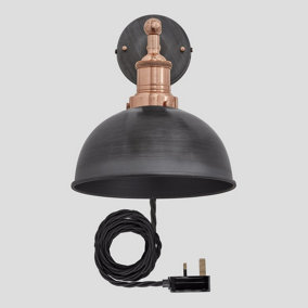Industville Brooklyn Dome Wall Light 8 Inch in Pewter with Copper Holder and Plug
