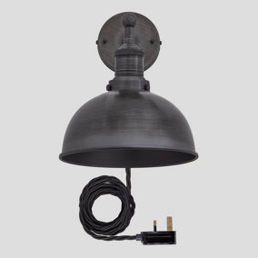 Industville Brooklyn Dome Wall Light 8 Inch in Pewter with Pewter Holder and Plug