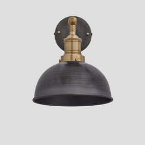Industville Brooklyn Dome Wall Light, 8 Inch, Pewter, Brass Holder