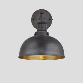 Industville Brooklyn Dome Wall Light, 8 Inch, Pewter & Brass, Pewter Holder