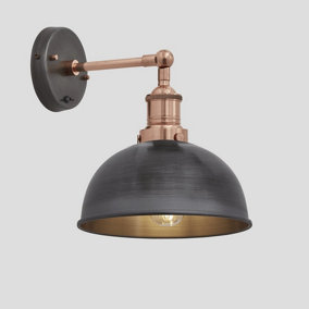 Industville Brooklyn Dome Wall Light, 8 Inch, Pewter, Copper Holder