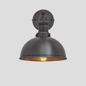 Industville Brooklyn Dome Wall Light, 8 Inch, Pewter & Copper, Pewter Holder