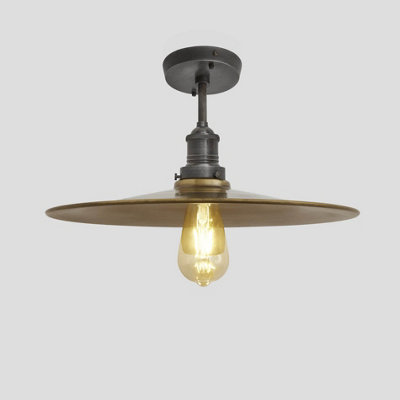 Industville Brooklyn Flat Flush Mount, 15 Inch, Brass, Pewter Holder