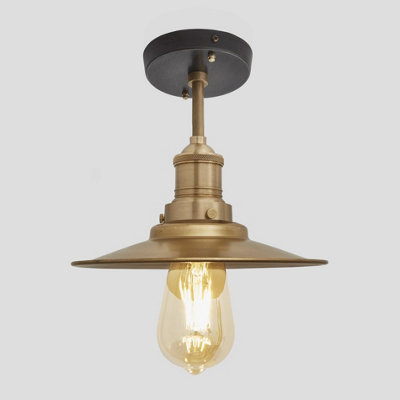 Industville Brooklyn Flat Flush Mount, 8 Inch, Brass, Brass Holder
