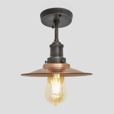 Industville Brooklyn Flat Flush Mount, 8 Inch, Copper, Pewter Holder