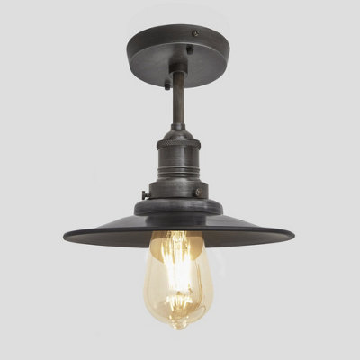 Industville Brooklyn Flat Flush Mount, 8 Inch, Pewter, Pewter Holder
