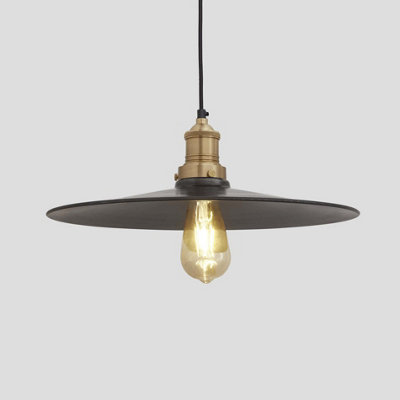 Industville Brooklyn Flat Pendant, 15 Inch, Pewter- Brass Holder