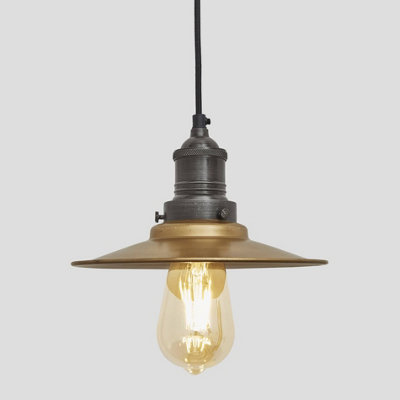 Industville Brooklyn Flat Pendant, 8 Inch, Brass, Pewter Holder
