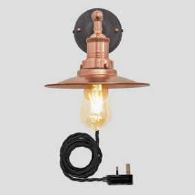 Industville Brooklyn Flat Wall Light 8 Inch in Copper with Copper Holder and Plug
