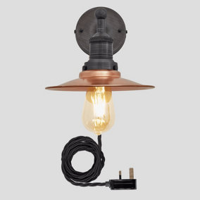 Industville Brooklyn Flat Wall Light 8 Inch in Copper with Pewter Holder and Plug
