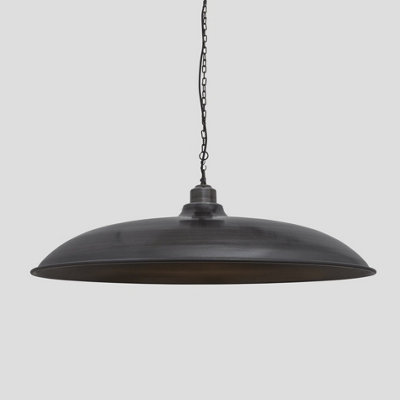 Industville Brooklyn Giant Bowl Pendant, 24 Inch, Pewter, Pewter Chain Holder