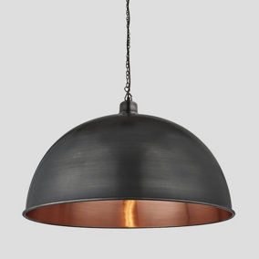 Industville Brooklyn Giant Dome Pendant, 24 Inch, Pewter & Copper, Pewter Chain Holder