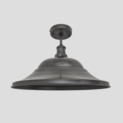 Industville Brooklyn Giant Hat Flush Mount, 21 Inch, Pewter, Pewter Holder