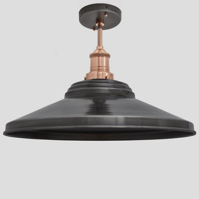 Industville Brooklyn Giant Step Flush Mount, 18 Inch, Pewter, Copper Holder