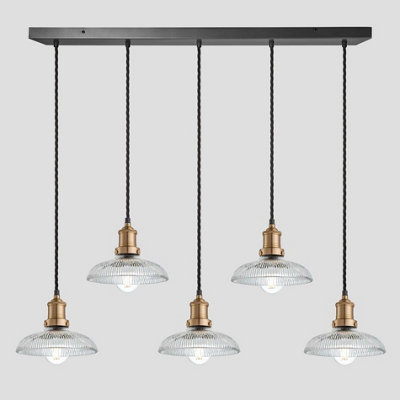 Industville Brooklyn Glass Dome 5 Wire Cluster Lights, 8 inch,  Brass holder