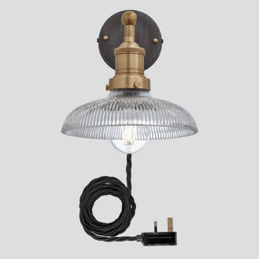Industville Brooklyn Glass Dome Wall Light 8 Inch with Brass Holder and Plug