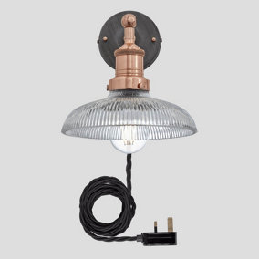 Industville Brooklyn Glass Dome Wall Light 8 Inch with Copper Holder and Plug