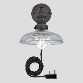 Industville Brooklyn Glass Dome Wall Light 8 Inch with Pewter Holder and Plug